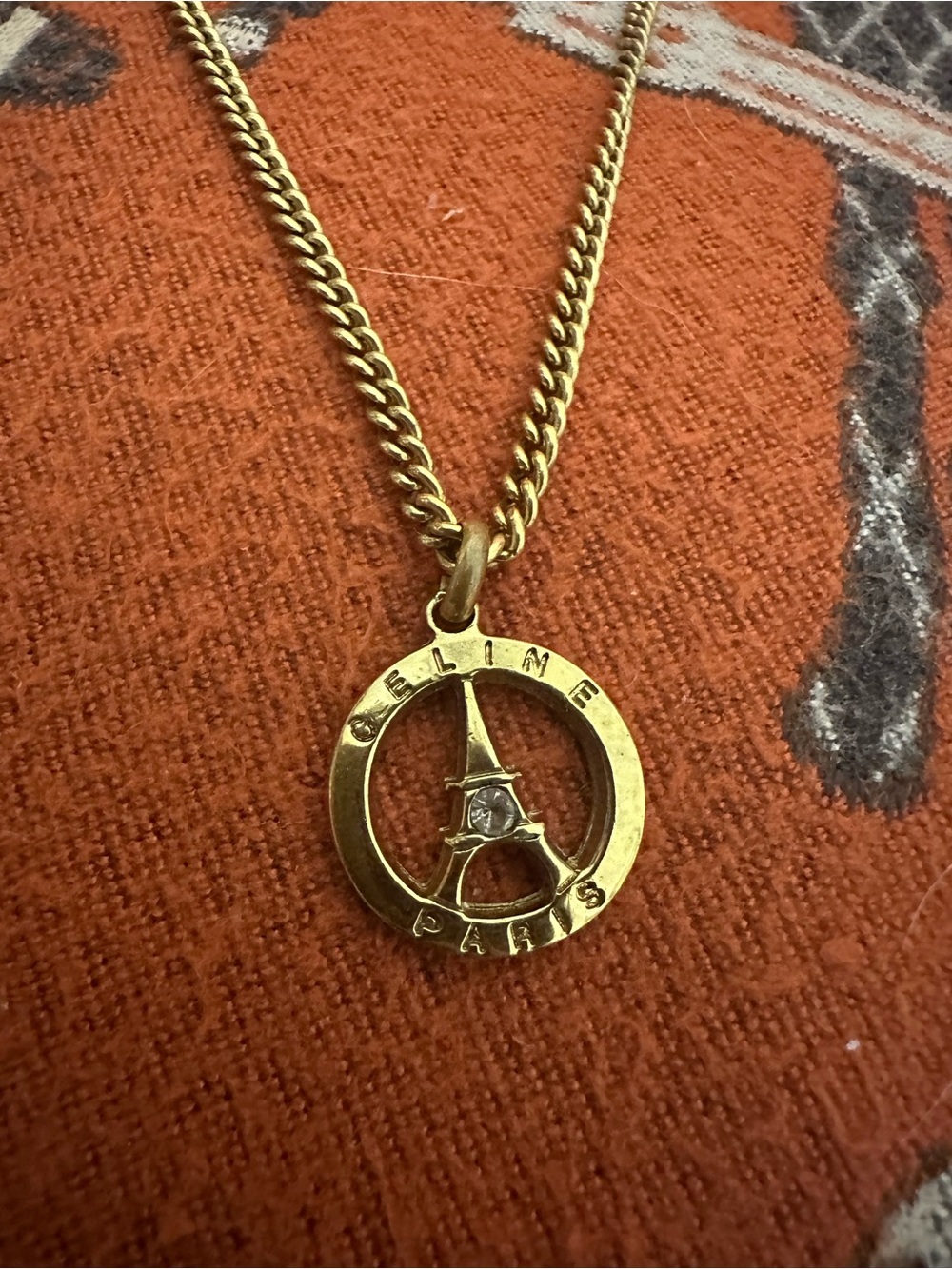CELINE ❤️🌟GOLD-TONE EIFFEL TOWER CIRCLE PENDANT NECKLACE ⭐️